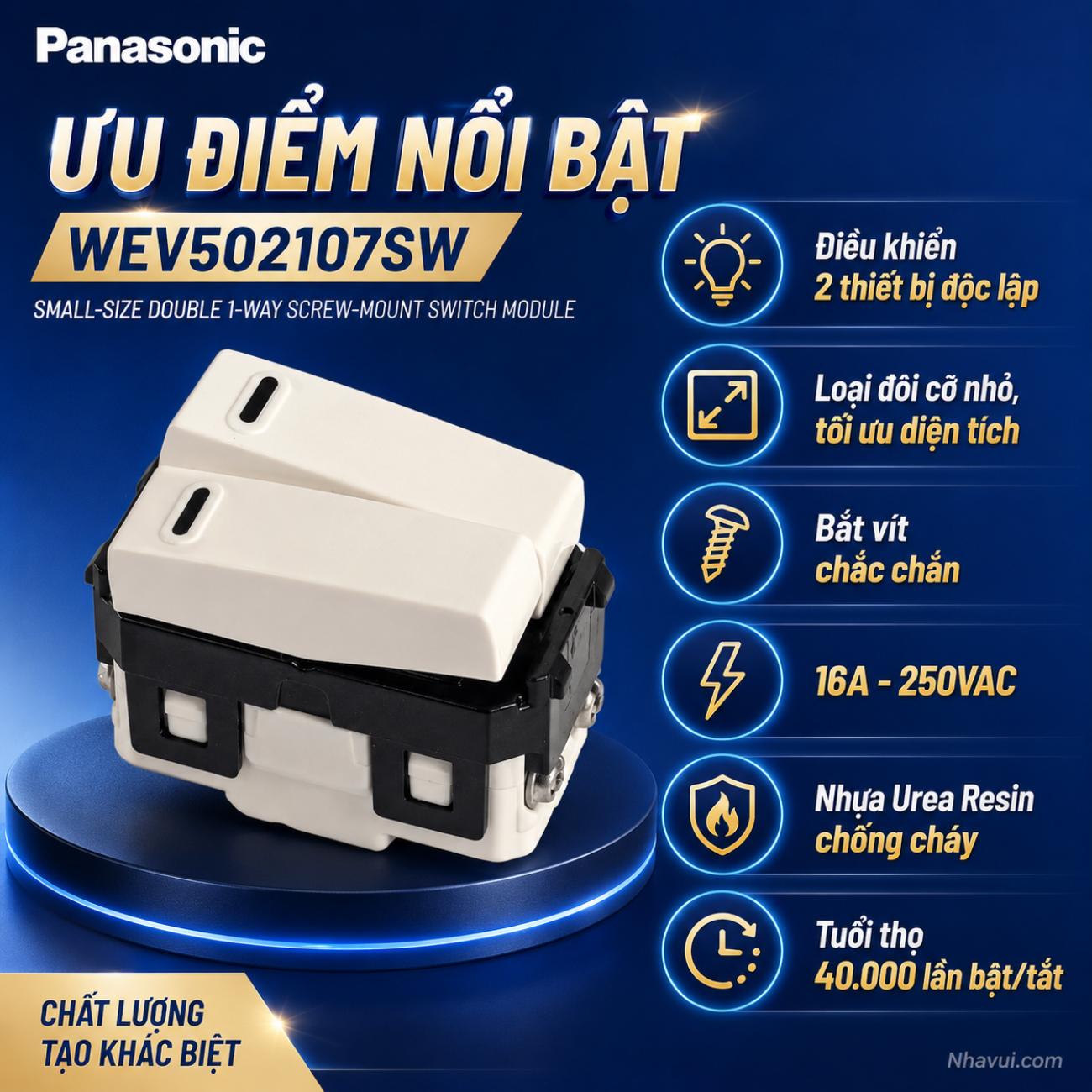 Công tắc B 1 chiều loại đôi cỡ nhỏ bắt vít Panasonic WEV502107SW